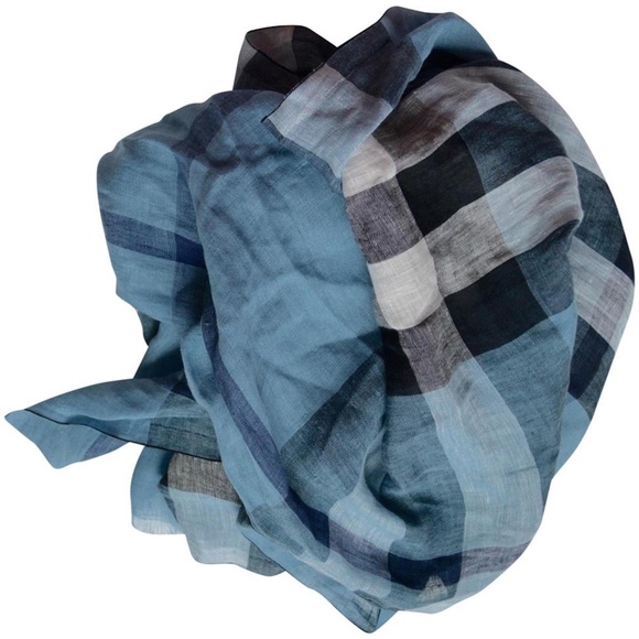 NWT BURBERRY GIANT EXPLODED CHECK LINEN LARGE CRINKLE SCARF - Picture 5 of 6